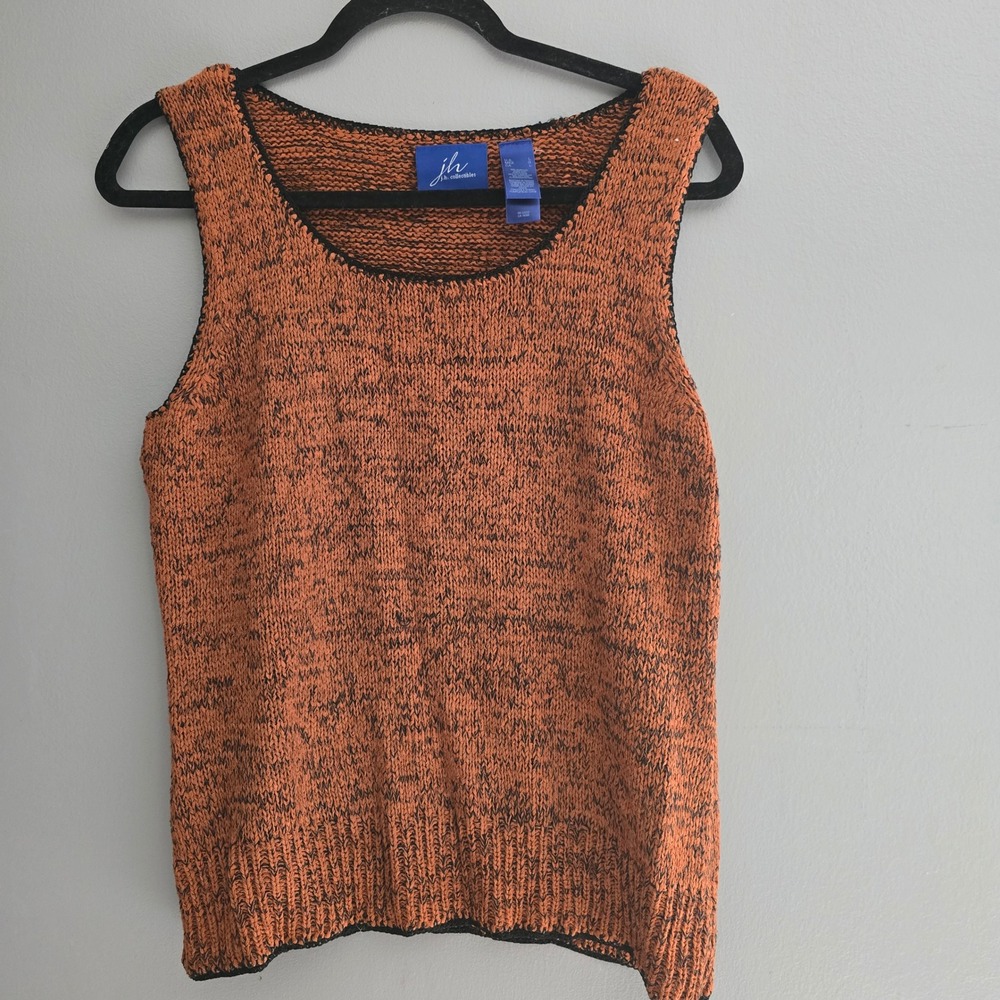 JH Collectibles Vintage Y2K Orange Black Marled Knit Sleeveless Sweater Top L